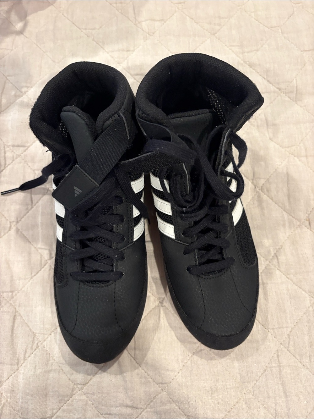 Kids Wrestling Sneakers in Black with White Stripes worn once